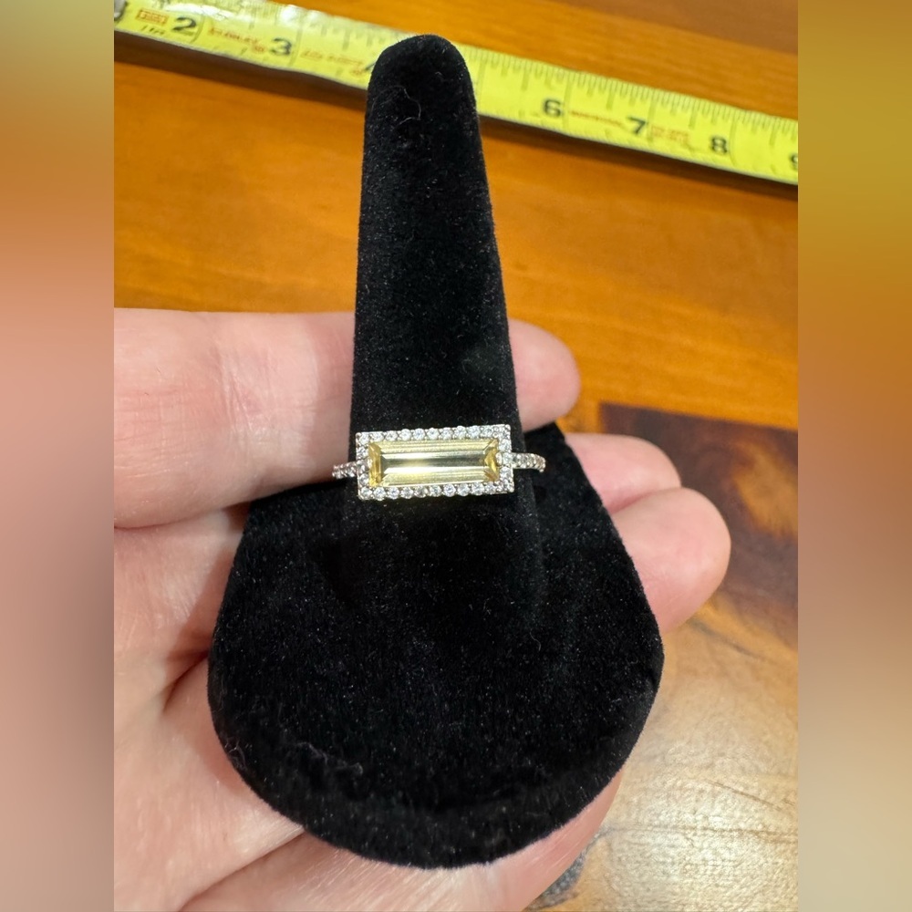 Sterling silver gold plated citrine and diamond ring size 8 - Picture 5 of 10